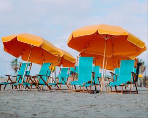 Preview wallpaper beach, deckchairs, umbrellas, sand