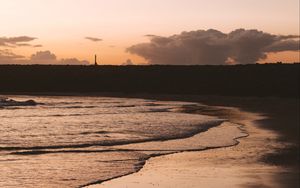 Preview wallpaper beach, dusk, dark, waves, coast