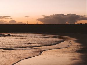 Preview wallpaper beach, dusk, dark, waves, coast