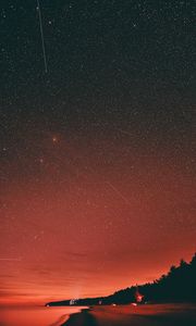 Preview wallpaper beach, dusk, starry sky, dark, red