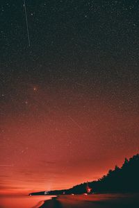 Preview wallpaper beach, dusk, starry sky, dark, red