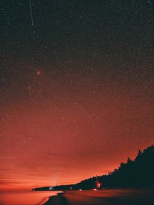 Preview wallpaper beach, dusk, starry sky, dark, red