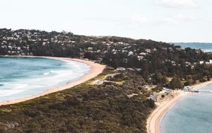 Preview wallpaper beach, forest, sea, coast, buildings