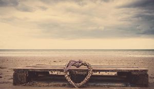 Preview wallpaper beach, heart, sand, bench, wicker