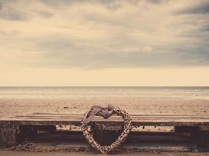 Preview wallpaper beach, heart, sand, bench, wicker