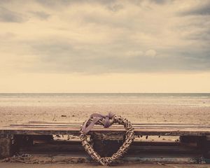 Preview wallpaper beach, heart, sand, bench, wicker