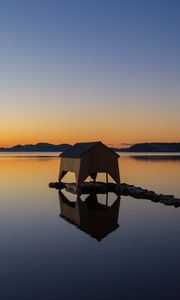 Preview wallpaper beach house, lake, sunset, nature