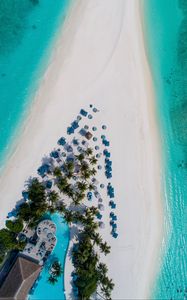 Preview wallpaper beach, island, aerial view, sea, palm trees, building, pool