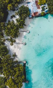 Preview wallpaper beach, island, ocean, bungalow, aerial view