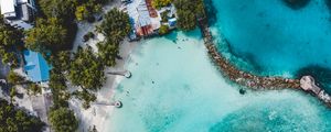 Preview wallpaper beach, island, ocean, bungalow, aerial view