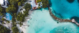 Preview wallpaper beach, island, ocean, bungalow, aerial view