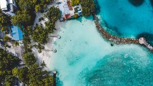 Preview wallpaper beach, island, ocean, bungalow, aerial view