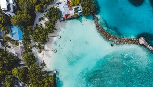 Preview wallpaper beach, island, ocean, bungalow, aerial view