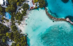 Preview wallpaper beach, island, ocean, bungalow, aerial view