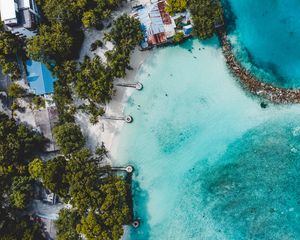 Preview wallpaper beach, island, ocean, bungalow, aerial view