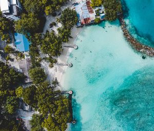 Preview wallpaper beach, island, ocean, bungalow, aerial view