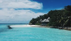 Preview wallpaper beach, maldives, bungalows, trees, tropics, summer