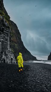 Preview wallpaper beach, man, sea, rocks, coast