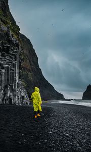 Preview wallpaper beach, man, sea, rocks, coast