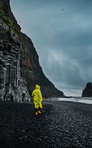 Preview wallpaper beach, man, sea, rocks, coast