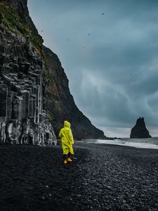 Preview wallpaper beach, man, sea, rocks, coast