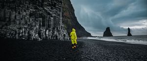 Preview wallpaper beach, man, sea, rocks, coast