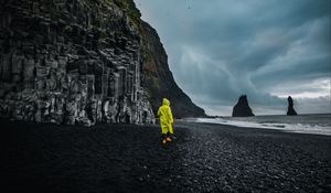 Preview wallpaper beach, man, sea, rocks, coast