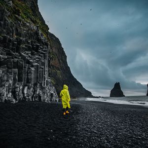 Preview wallpaper beach, man, sea, rocks, coast