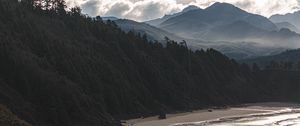 Preview wallpaper beach, mountains, forest, coast, landscape