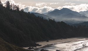 Preview wallpaper beach, mountains, forest, coast, landscape
