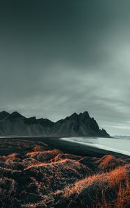 Preview wallpaper beach, mountains, landscape, sea, coast