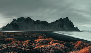 Preview wallpaper beach, mountains, landscape, sea, coast