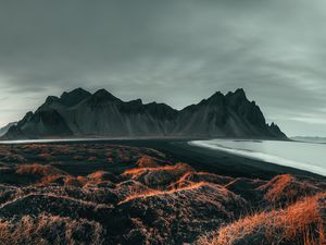 Preview wallpaper beach, mountains, landscape, sea, coast