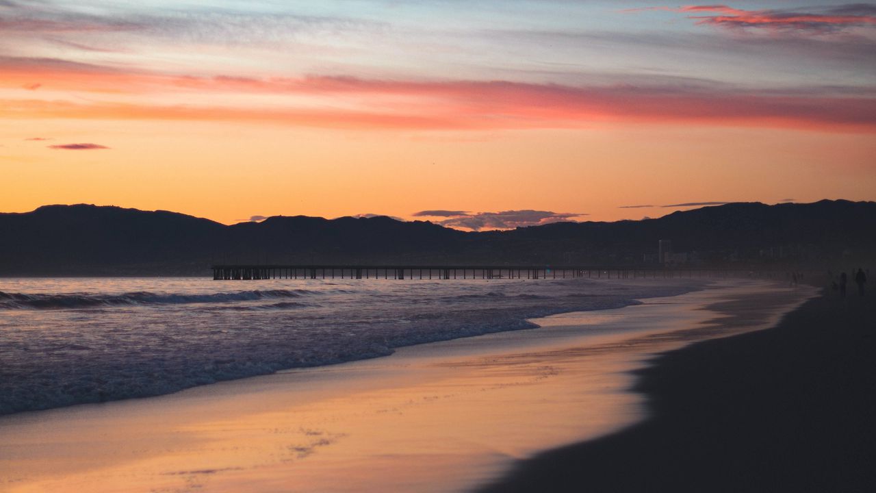 Wallpaper beach, mountains, sunset, shore