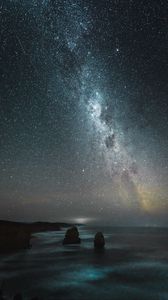 Preview wallpaper beach, night, starry sky, milky way, sea