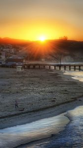 Preview wallpaper beach, ocean, bridge, santa monica, hdr