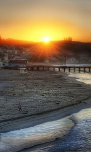 Preview wallpaper beach, ocean, bridge, santa monica, hdr