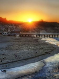 Preview wallpaper beach, ocean, bridge, santa monica, hdr