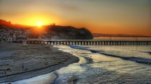 Preview wallpaper beach, ocean, bridge, santa monica, hdr