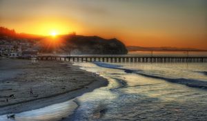 Preview wallpaper beach, ocean, bridge, santa monica, hdr