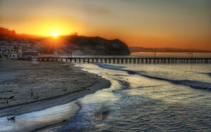 Preview wallpaper beach, ocean, bridge, santa monica, hdr