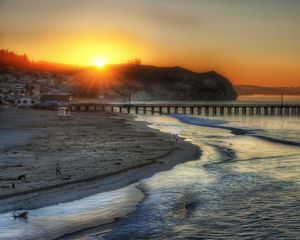 Preview wallpaper beach, ocean, bridge, santa monica, hdr