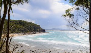 Preview wallpaper beach, ocean, island, trees, tropics