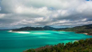 Preview wallpaper beach, ocean, landscape, coast, trees, sky