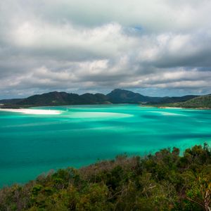 Preview wallpaper beach, ocean, landscape, coast, trees, sky