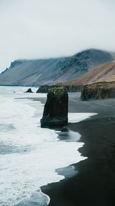 Preview wallpaper beach, ocean, rock, mountains, water, nature