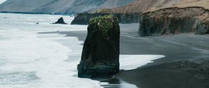 Preview wallpaper beach, ocean, rock, mountains, water, nature