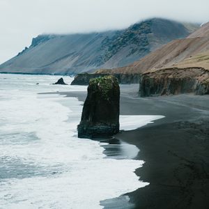 Preview wallpaper beach, ocean, rock, mountains, water, nature