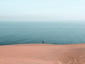 Preview wallpaper beach, ocean, silhouette, sand, haze, horizon