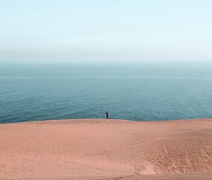 Preview wallpaper beach, ocean, silhouette, sand, haze, horizon